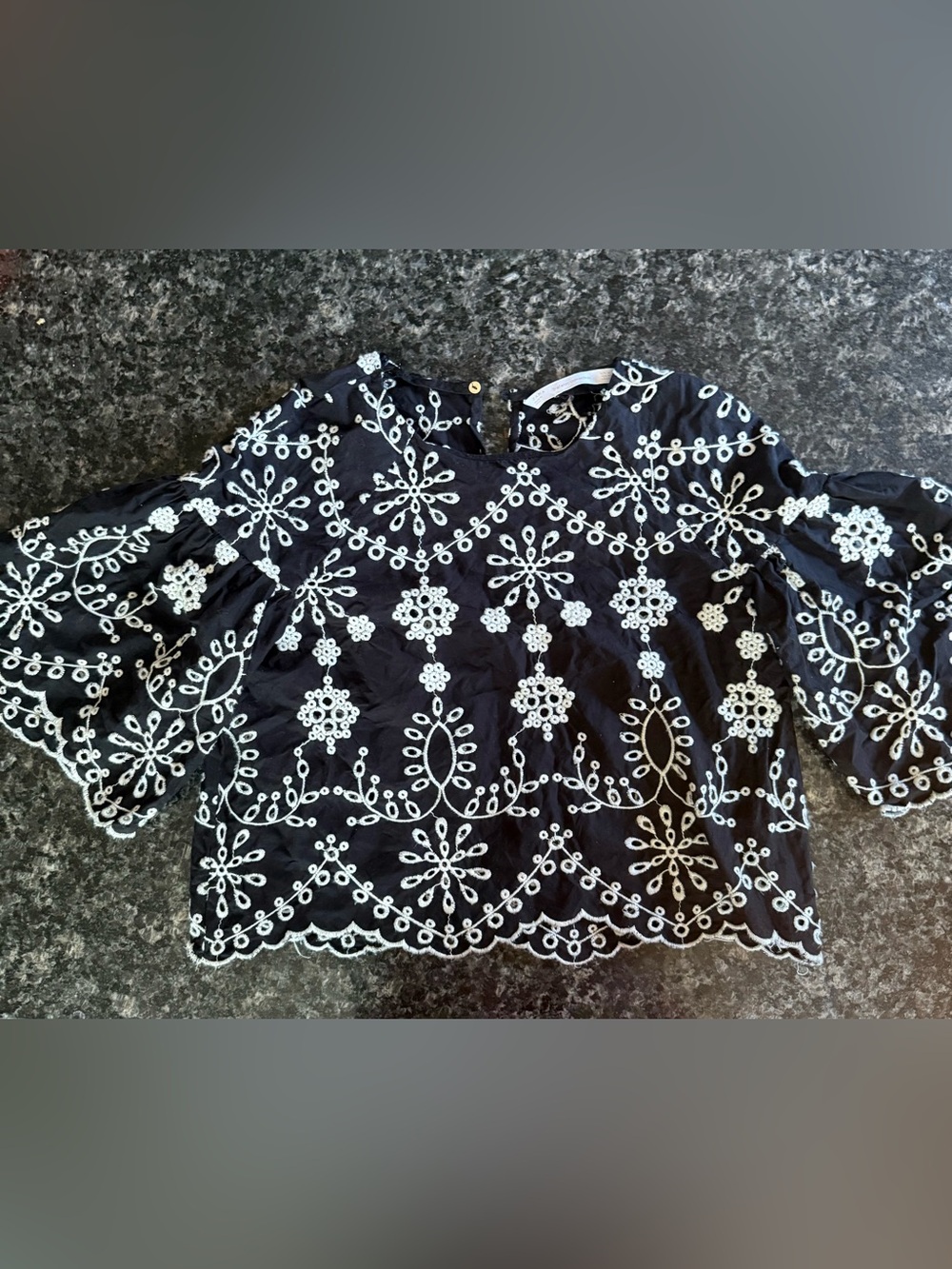 Zara Embroidered Puff Sleeve Blouse - Size Medium